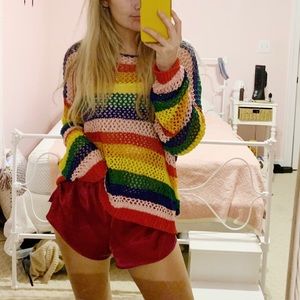 Wide knit rainbow sweater